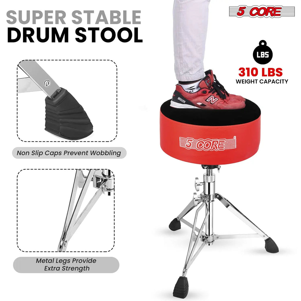 5 Core Drum Throne 5" Padded Drummer Seat Adjustable Drumming Chair w Luxury Velvet Top - HONORABLE VETERANS SOLUTIONS