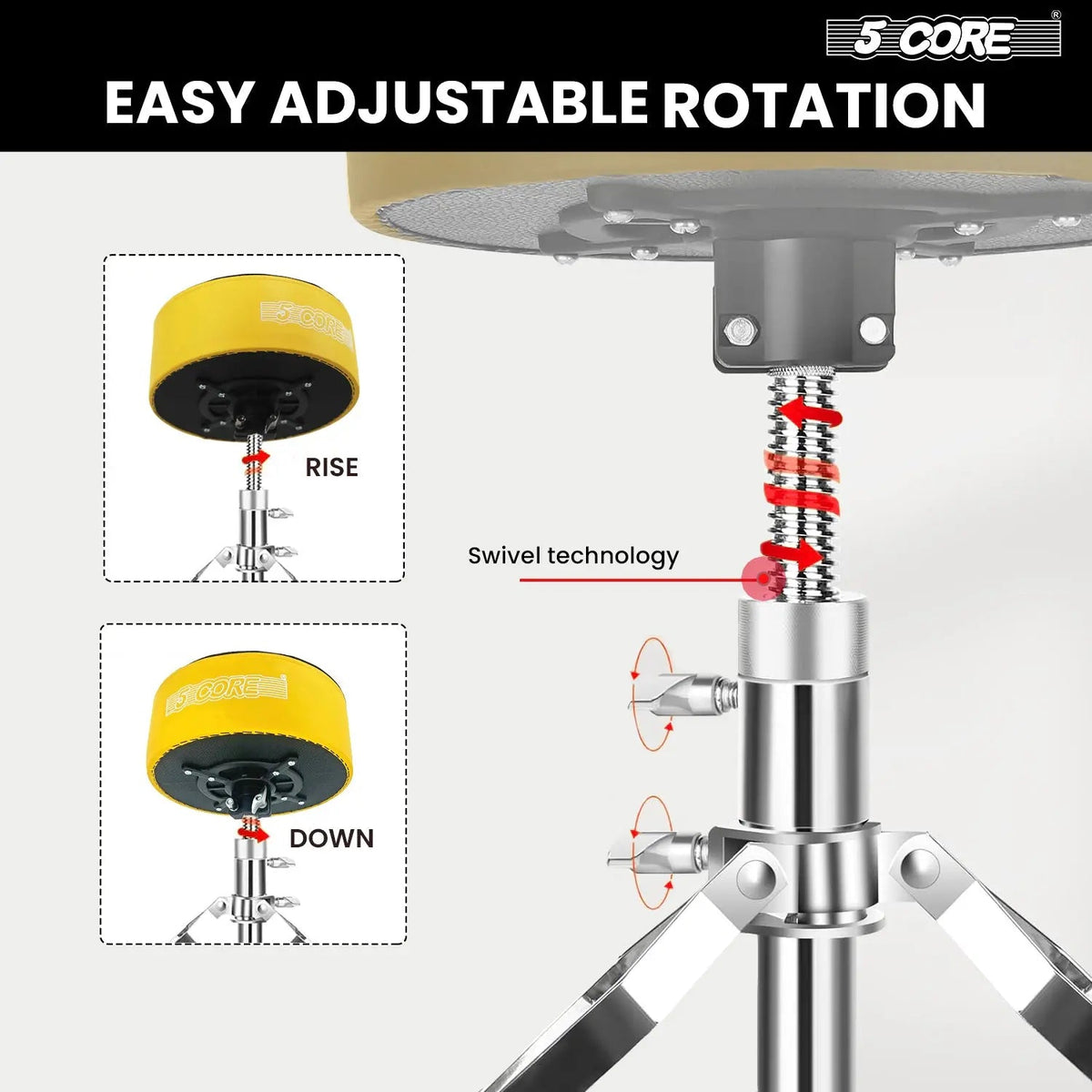 5 Core Drum Throne 5" Padded Drummer Seat Adjustable Drumming Chair w Luxury Velvet Top - HONORABLE VETERANS SOLUTIONS