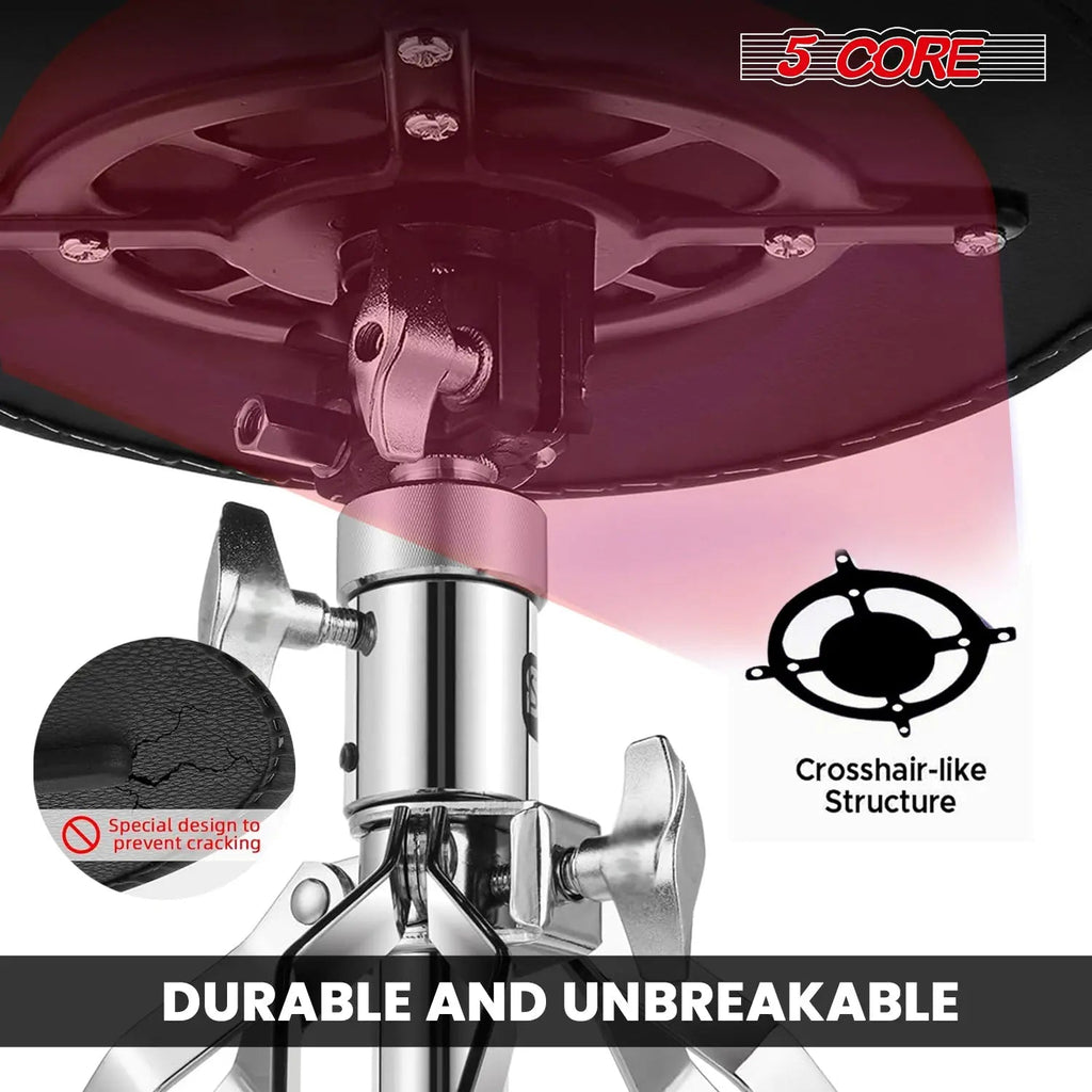 5 Core Drum Throne 5" Padded Drummer Seat Adjustable Drumming Chair w Luxury Velvet Top - HONORABLE VETERANS SOLUTIONS