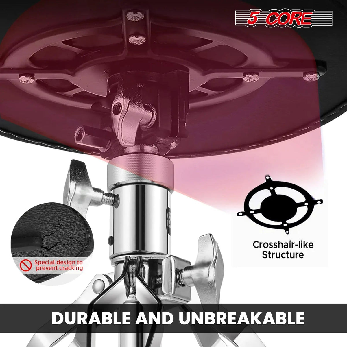 5 Core Drum Throne 5" Padded Drummer Seat Adjustable Drumming Chair w Luxury Velvet Top - HONORABLE VETERANS SOLUTIONS