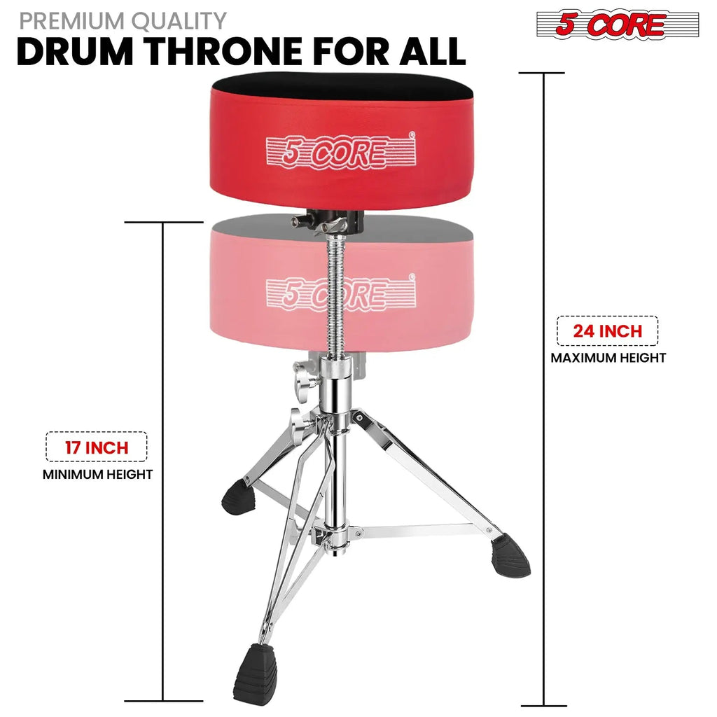 5 Core Drum Throne 5" Padded Drummer Seat Adjustable Drumming Chair w Luxury Velvet Top - HONORABLE VETERANS SOLUTIONS