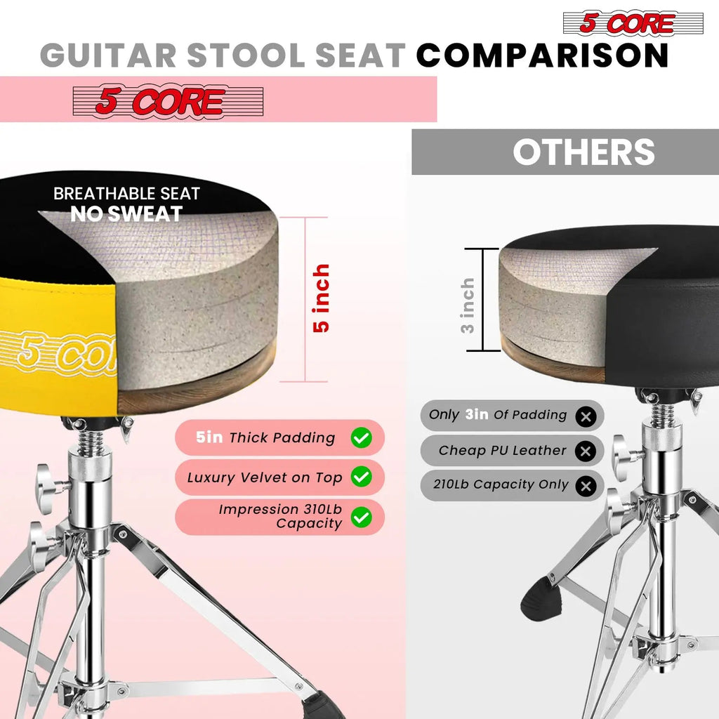 5 Core Drum Throne 5" Padded Drummer Seat Adjustable Drumming Chair w Luxury Velvet Top - HONORABLE VETERANS SOLUTIONS