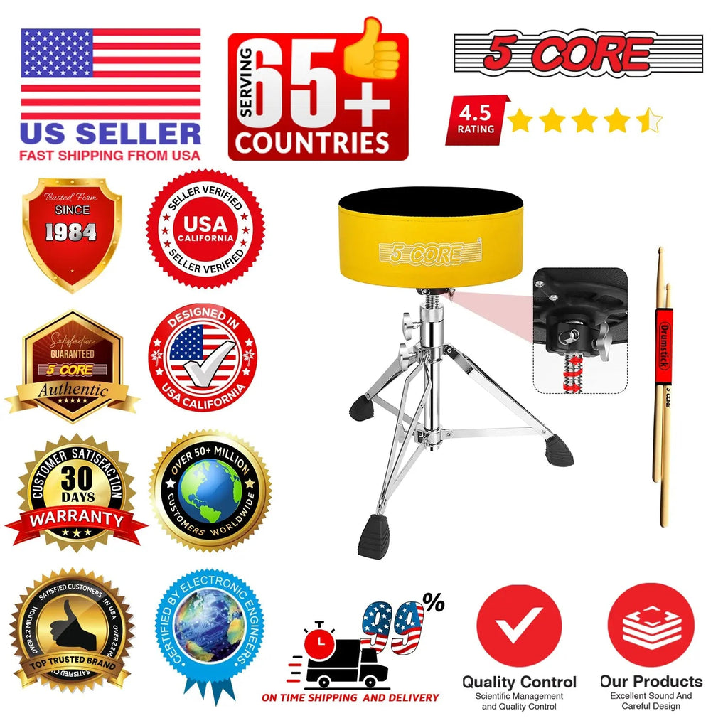 5 Core Drum Throne 5" Padded Drummer Seat Adjustable Drumming Chair w Luxury Velvet Top - HONORABLE VETERANS SOLUTIONS