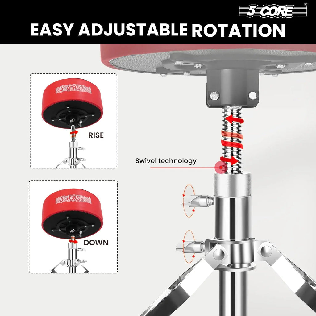 5 Core Drum Throne 5" Padded Drummer Seat Adjustable Drumming Chair w Luxury Velvet Top - HONORABLE VETERANS SOLUTIONS