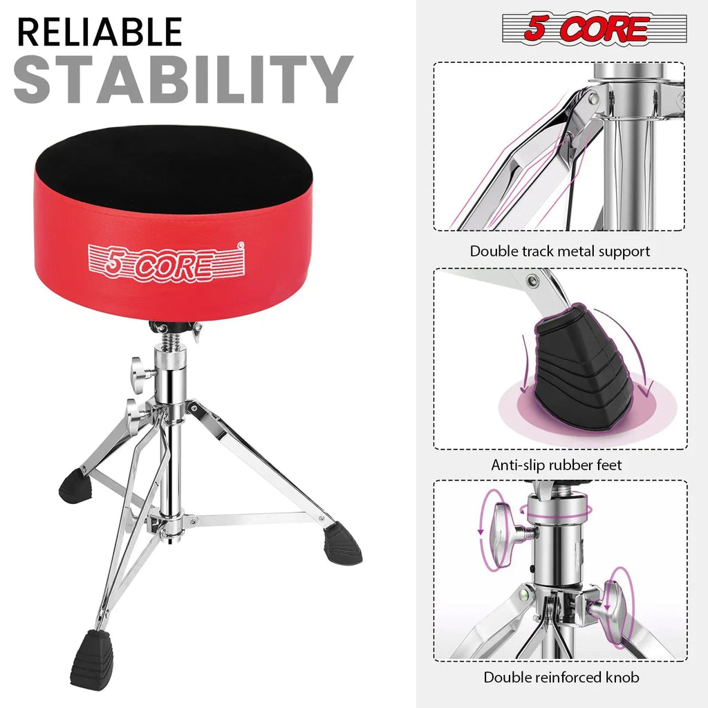 5 Core Drum Throne 5" Padded Drummer Seat Adjustable Drumming Chair w Luxury Velvet Top - HONORABLE VETERANS SOLUTIONS