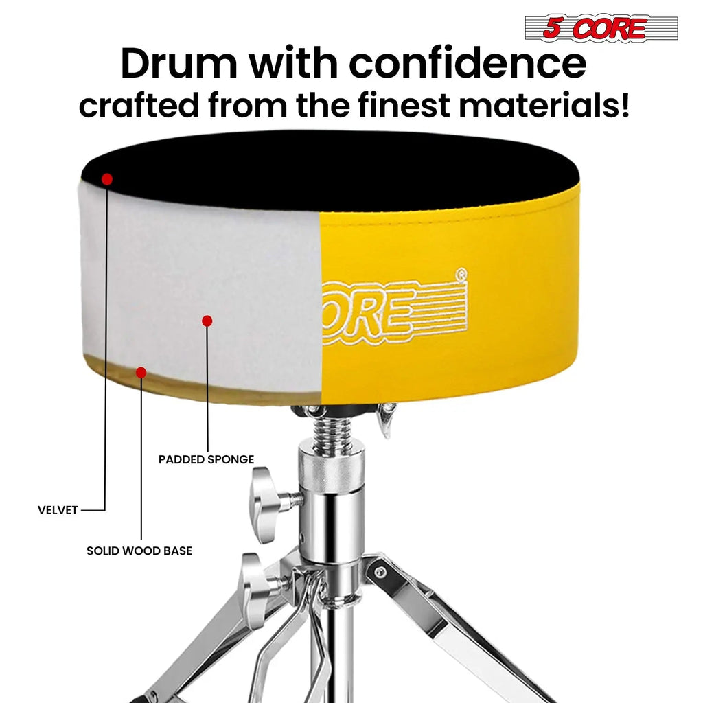 5 Core Drum Throne 5" Padded Drummer Seat Adjustable Drumming Chair w Luxury Velvet Top - HONORABLE VETERANS SOLUTIONS
