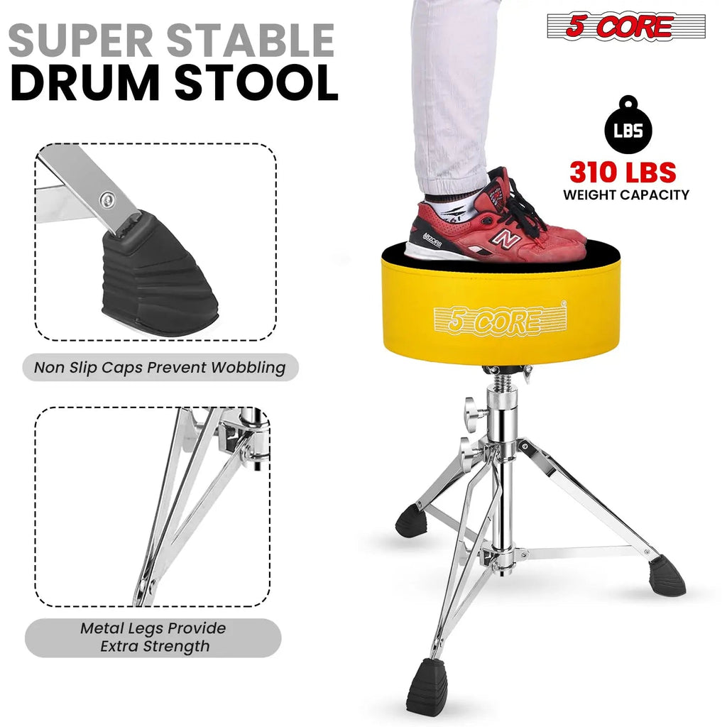 5 Core Drum Throne 5" Padded Drummer Seat Adjustable Drumming Chair w Luxury Velvet Top - HONORABLE VETERANS SOLUTIONS