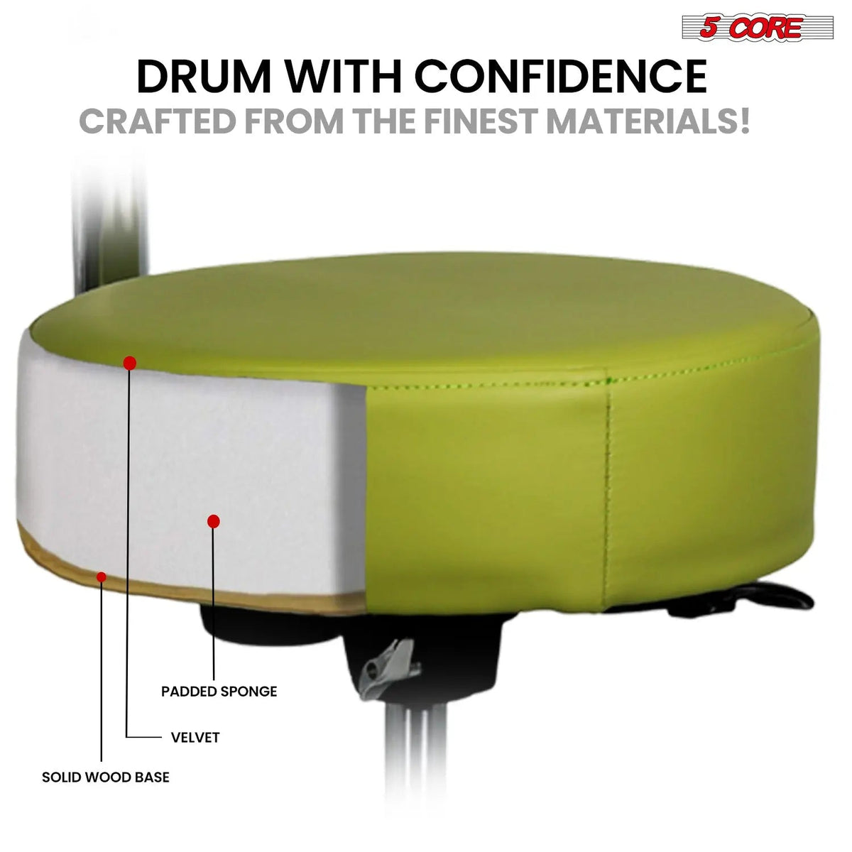 5 Core Drum Throne w Backrest 4" Padded Stool Airlift Adjustable Drummer Chair - HONORABLE VETERANS SOLUTIONS