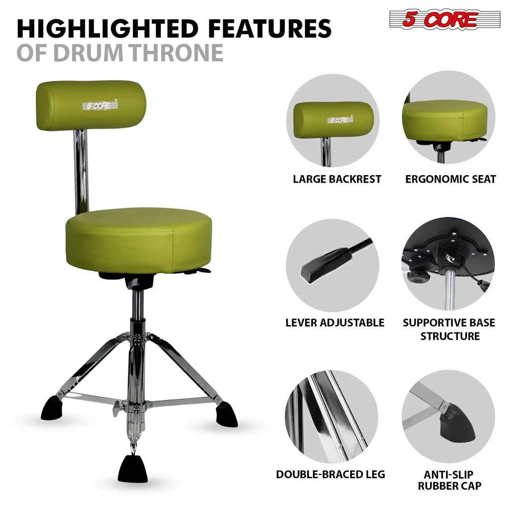 5 Core Drum Throne w Backrest 4" Padded Stool Airlift Adjustable Drummer Chair - HONORABLE VETERANS SOLUTIONS