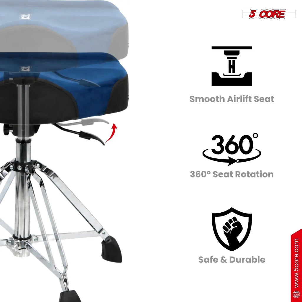 5 Core Drum Throne w Backrest 4" Padded Stool Airlift Adjustable Drummer Chair - HONORABLE VETERANS SOLUTIONS