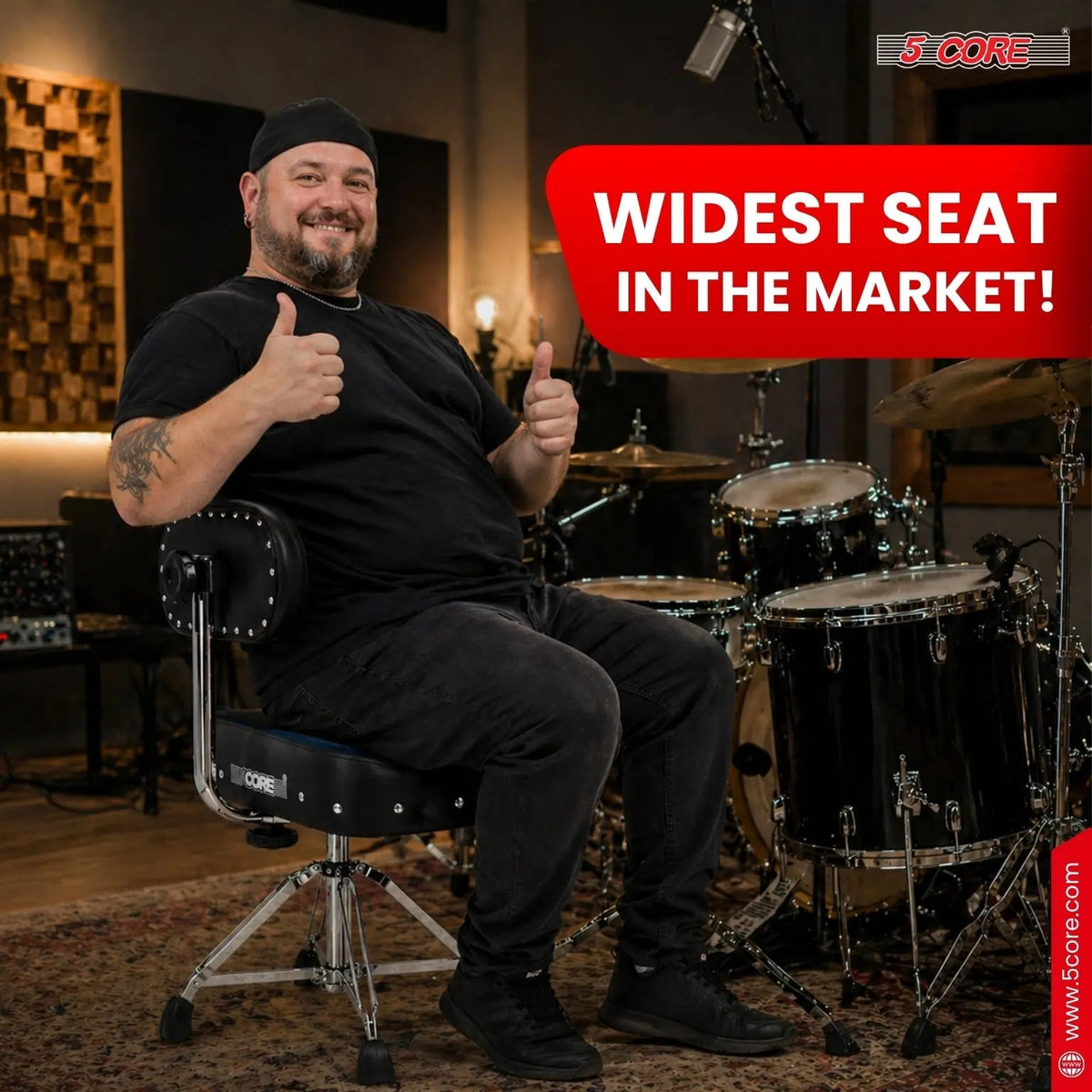 5 Core Drum Throne w Backrest 4" Padded Stool Airlift Adjustable Drummer Chair - HONORABLE VETERANS SOLUTIONS