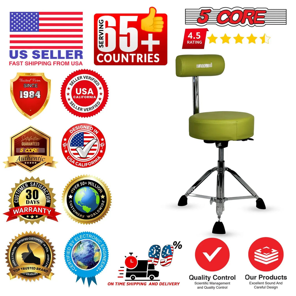5 Core Drum Throne w Backrest 4" Padded Stool Airlift Adjustable Drummer Chair - HONORABLE VETERANS SOLUTIONS