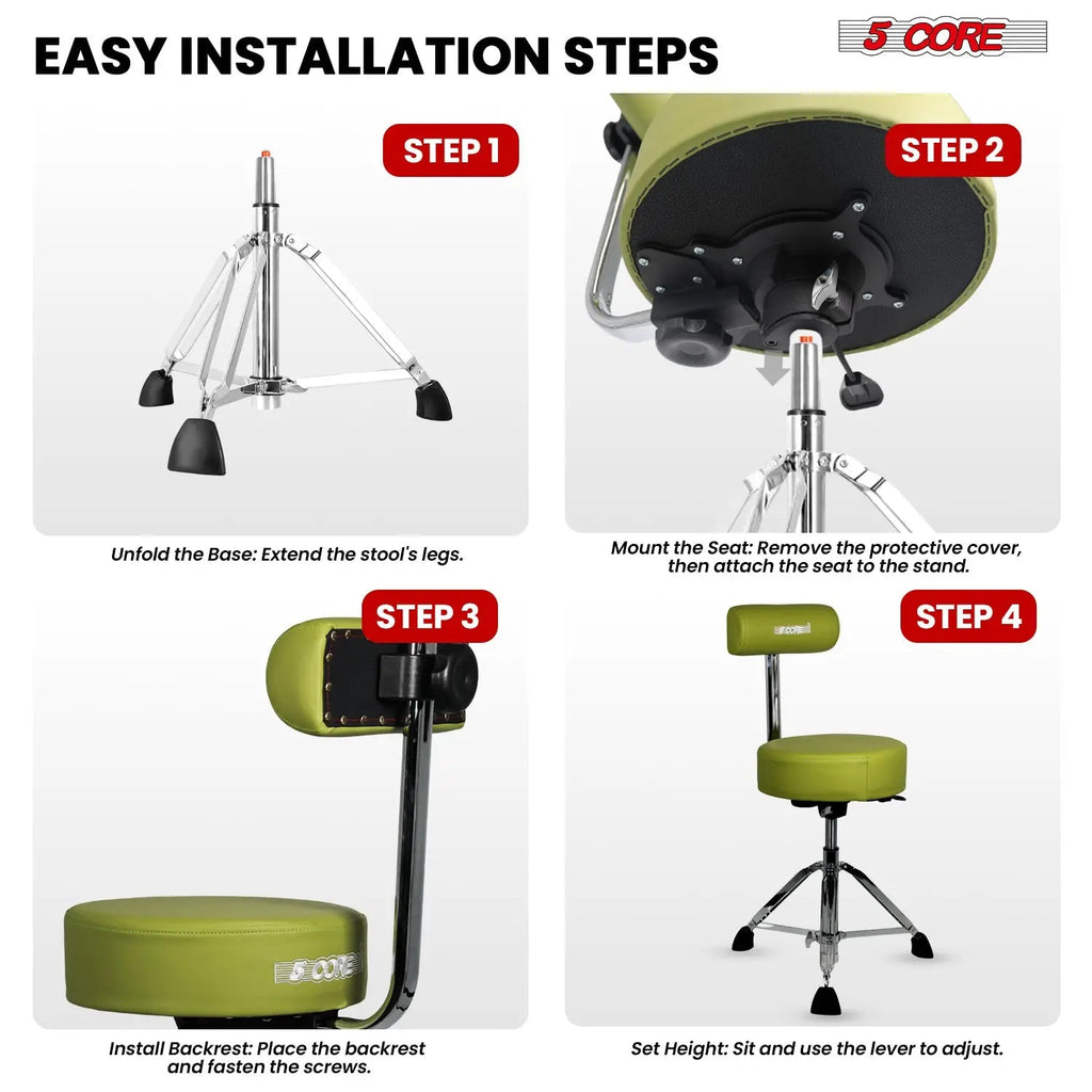 5 Core Drum Throne w Backrest 4" Padded Stool Airlift Adjustable Drummer Chair - HONORABLE VETERANS SOLUTIONS
