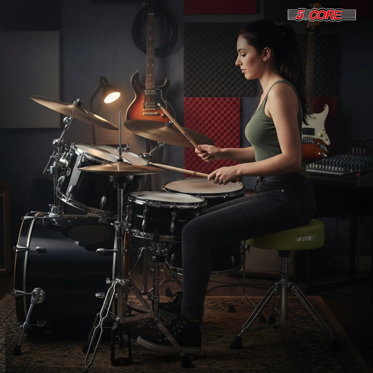 5 Core Drum Throne w Backrest 4" Padded Stool Airlift Adjustable Drummer Chair - HONORABLE VETERANS SOLUTIONS