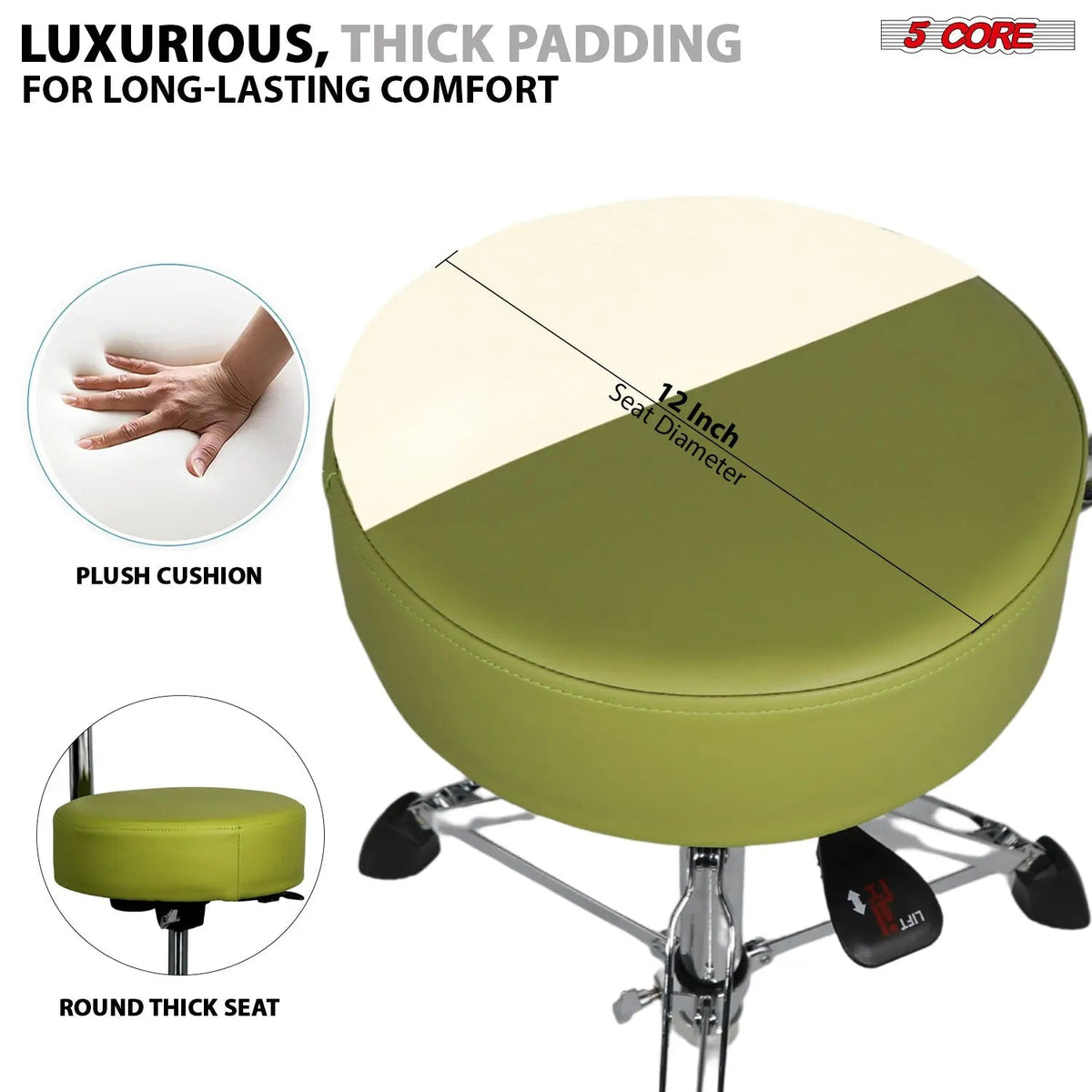 5 Core Drum Throne w Backrest 4" Padded Stool Airlift Adjustable Drummer Chair - HONORABLE VETERANS SOLUTIONS