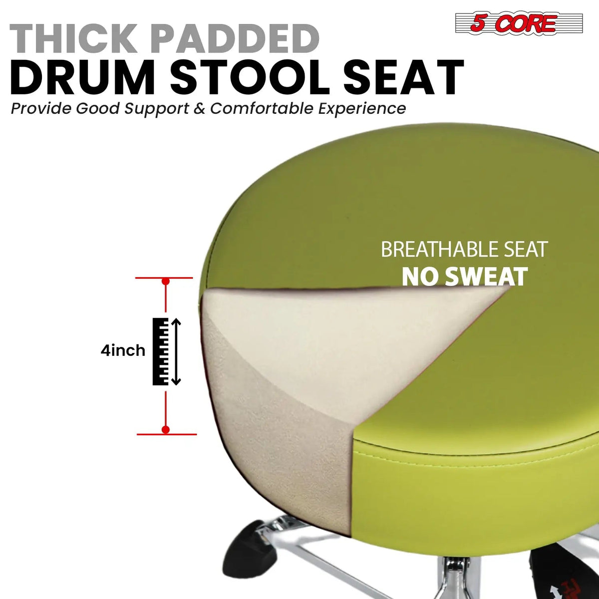 5 Core Drum Throne w Backrest 4" Padded Stool Airlift Adjustable Drummer Chair - HONORABLE VETERANS SOLUTIONS