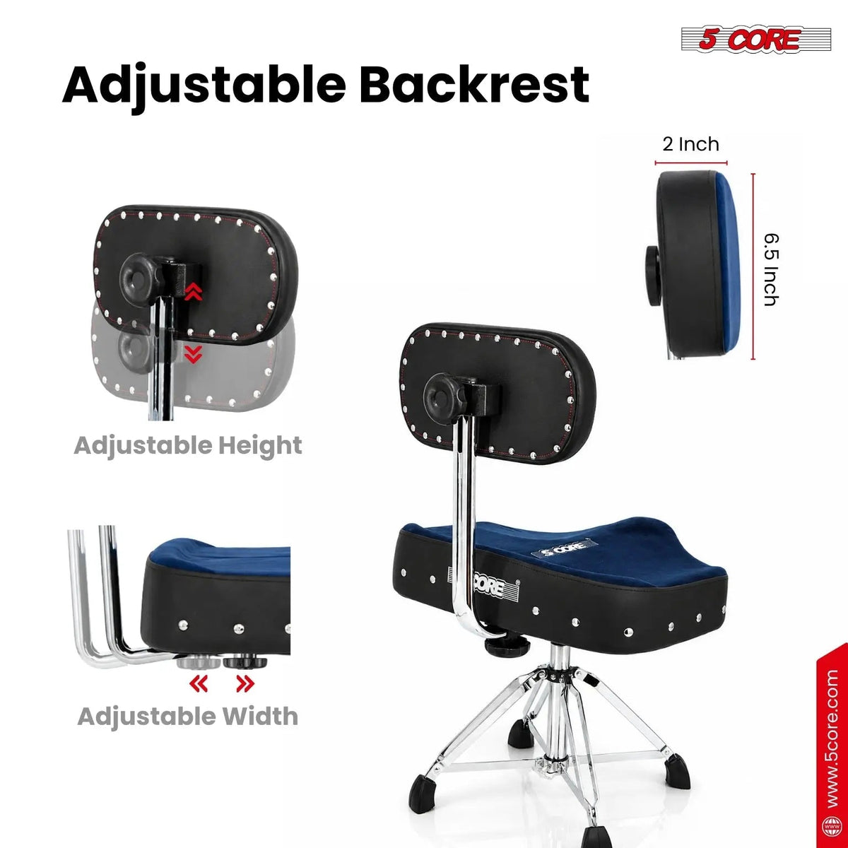 5 Core Drum Throne w Backrest 4" Padded Stool Airlift Adjustable Drummer Chair - HONORABLE VETERANS SOLUTIONS