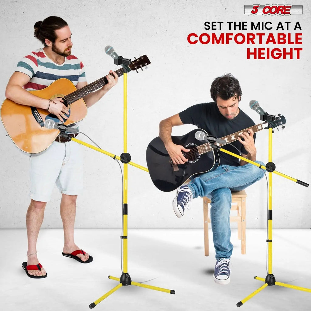 5 Core Dual Microphone Stand 2 Pack, Adjustable Tripod Floor Stand with Boom Arm, Yellow - HONORABLE VETERANS SOLUTIONS