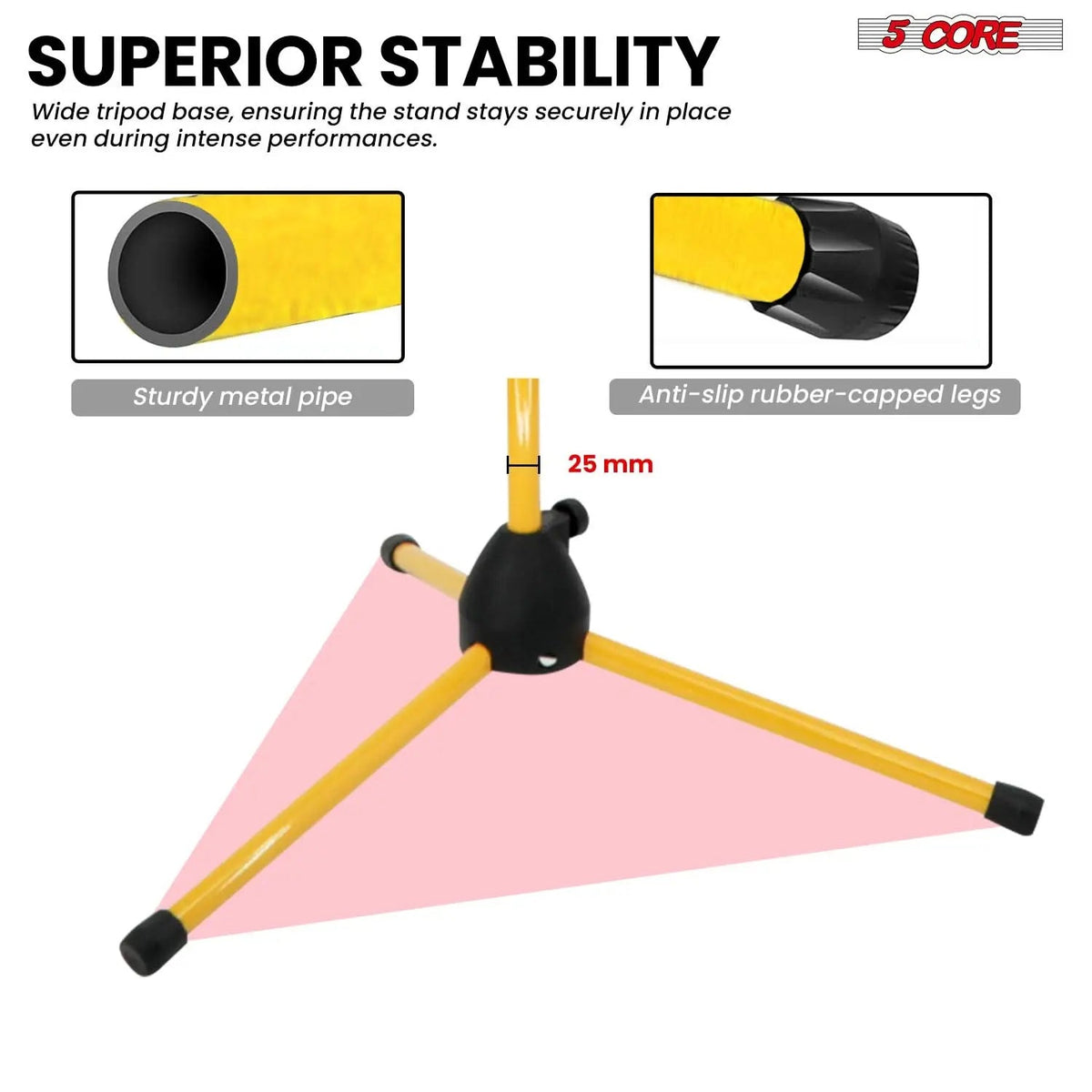 5 Core Dual Microphone Stand 2 Pack, Adjustable Tripod Floor Stand with Boom Arm, Yellow - HONORABLE VETERANS SOLUTIONS