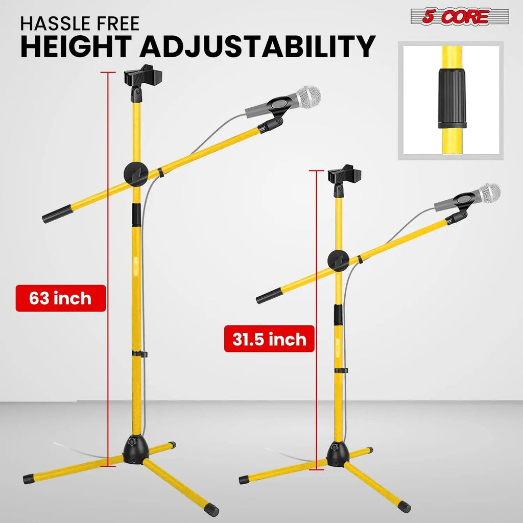 5 Core Dual Microphone Stand 2 Pack, Adjustable Tripod Floor Stand with Boom Arm, Yellow - HONORABLE VETERANS SOLUTIONS