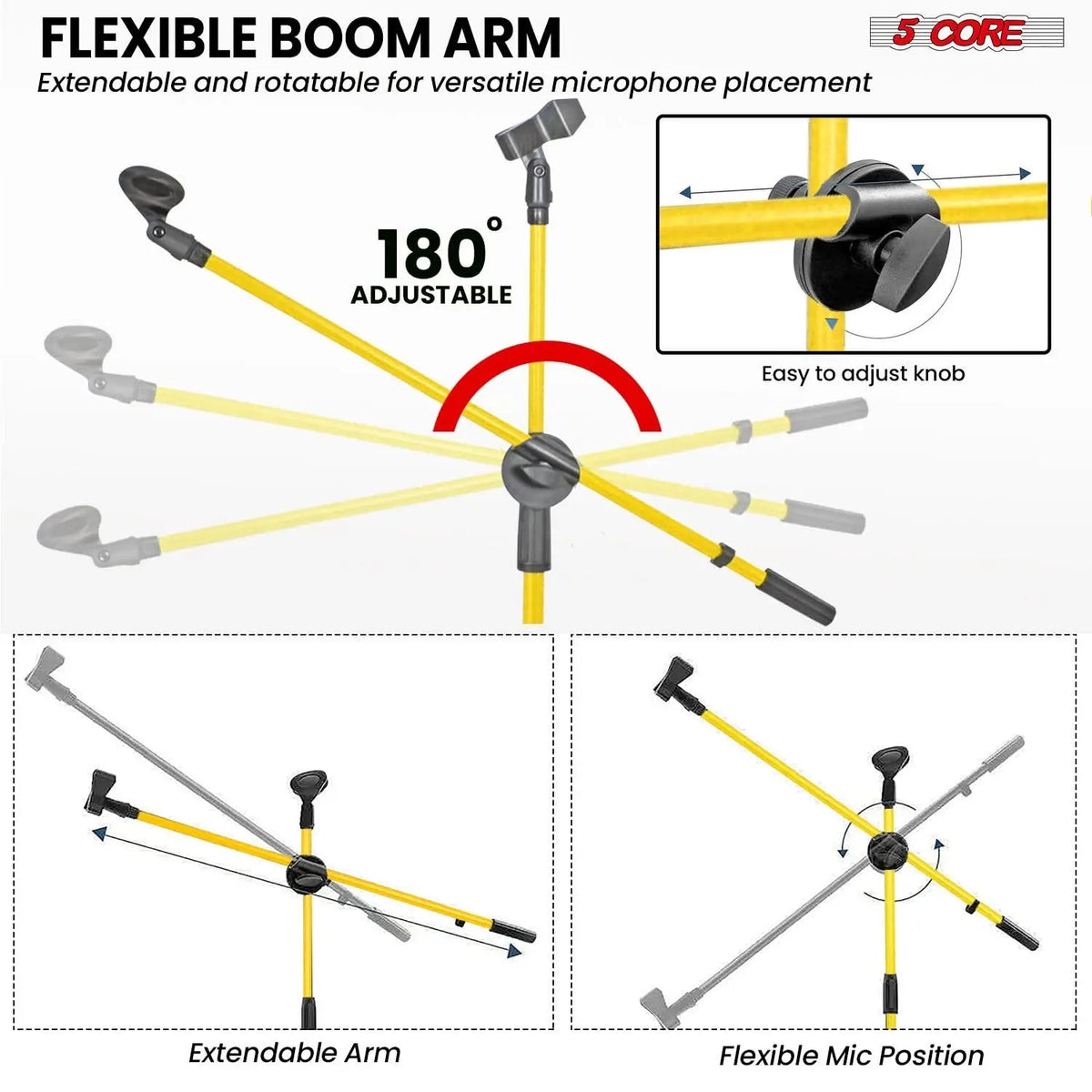 5 Core Dual Microphone Stand 2 Pack, Adjustable Tripod Floor Stand with Boom Arm, Yellow - HONORABLE VETERANS SOLUTIONS