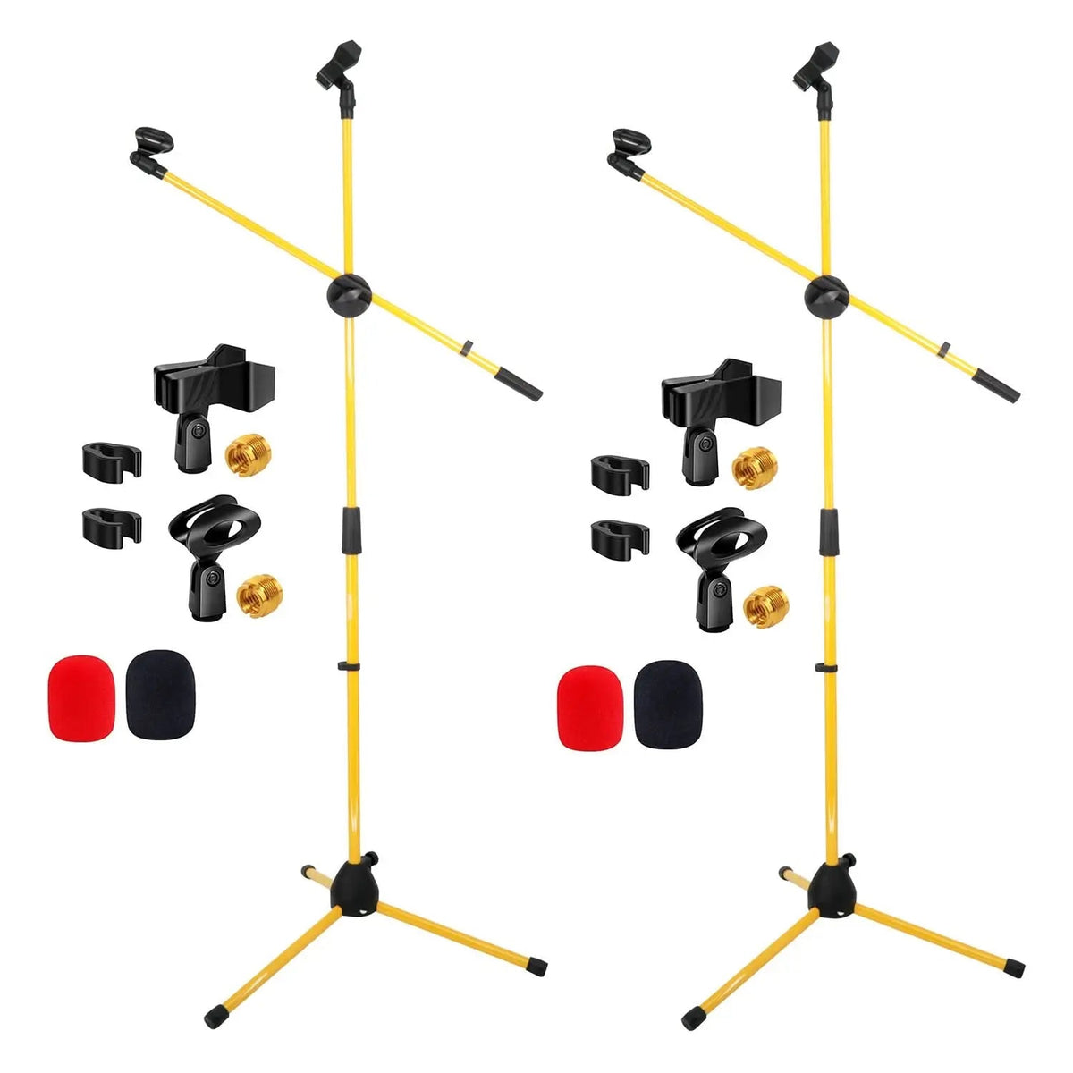 5 Core Dual Microphone Stand 2 Pack, Adjustable Tripod Floor Stand with Boom Arm, Yellow - HONORABLE VETERANS SOLUTIONS