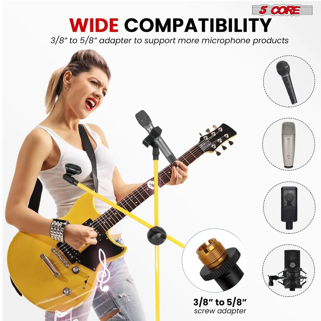 5 Core Dual Microphone Stand 2 Pack, Adjustable Tripod Floor Stand with Boom Arm, Yellow - HONORABLE VETERANS SOLUTIONS