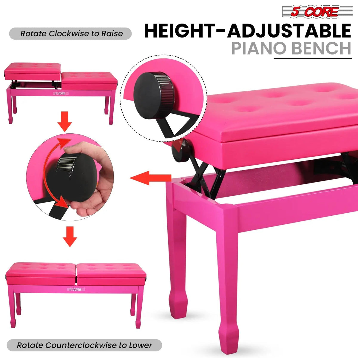 5 Core Duet Piano Bench 3.5 Inch Padded Cushioned Stool Wooden Heavy Duty Musician Chair w Storage - HONORABLE VETERANS SOLUTIONS