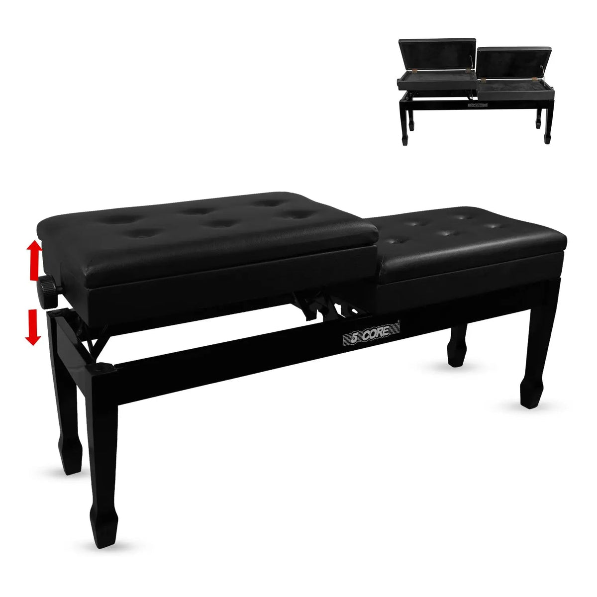 5 Core Duet Piano Bench 3.5 Inch Padded Cushioned Stool Wooden Heavy Duty Musician Chair w Storage - HONORABLE VETERANS SOLUTIONS