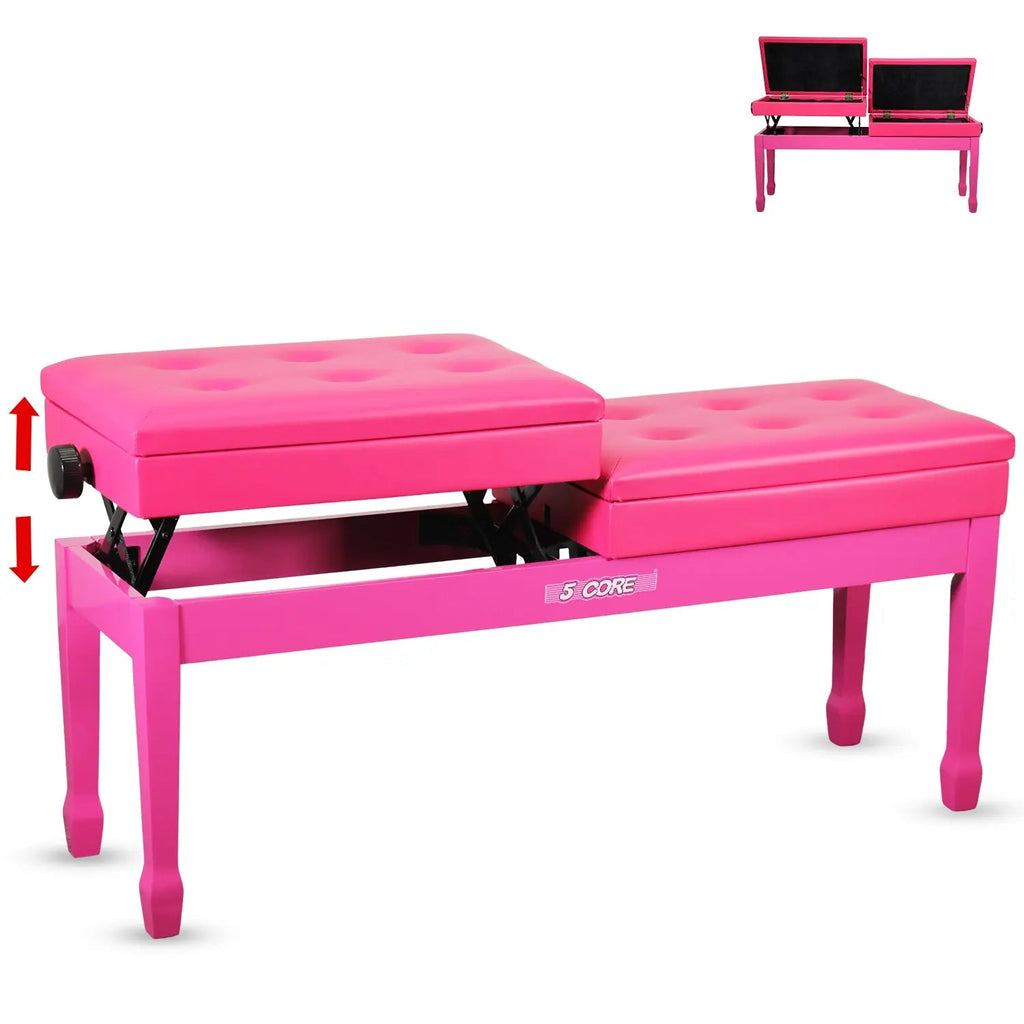5 Core Duet Piano Bench 3.5 Inch Padded Cushioned Stool Wooden Heavy Duty Musician Chair w Storage - HONORABLE VETERANS SOLUTIONS