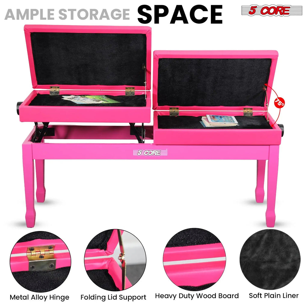 5 Core Duet Piano Bench 3.5 Inch Padded Cushioned Stool Wooden Heavy Duty Musician Chair w Storage - HONORABLE VETERANS SOLUTIONS