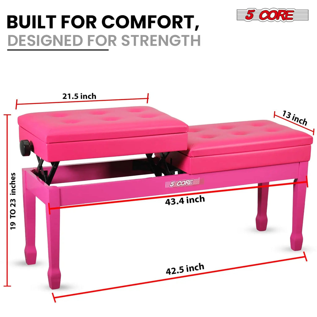 5 Core Duet Piano Bench 3.5 Inch Padded Cushioned Stool Wooden Heavy Duty Musician Chair w Storage - HONORABLE VETERANS SOLUTIONS