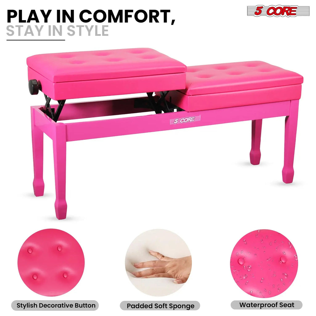 5 Core Duet Piano Bench 3.5 Inch Padded Cushioned Stool Wooden Heavy Duty Musician Chair w Storage - HONORABLE VETERANS SOLUTIONS