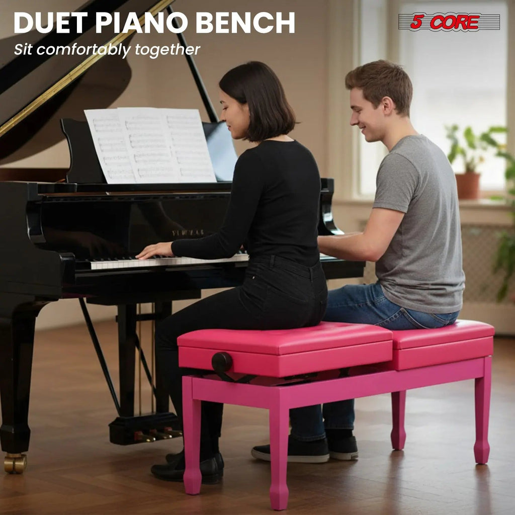 5 Core Duet Piano Bench 3.5 Inch Padded Cushioned Stool Wooden Heavy Duty Musician Chair w Storage - HONORABLE VETERANS SOLUTIONS