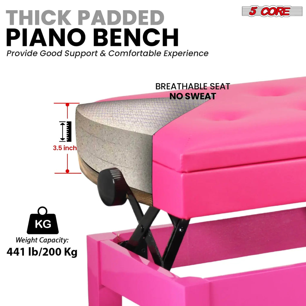 5 Core Duet Piano Bench 3.5 Inch Padded Cushioned Stool Wooden Heavy Duty Musician Chair w Storage - HONORABLE VETERANS SOLUTIONS