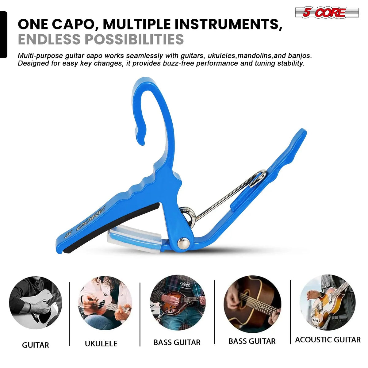 5 Core Guitar Capo Quick Change Acoustic Electric String Clip Banjo Mandolin Or Ukulele - HONORABLE VETERANS SOLUTIONS