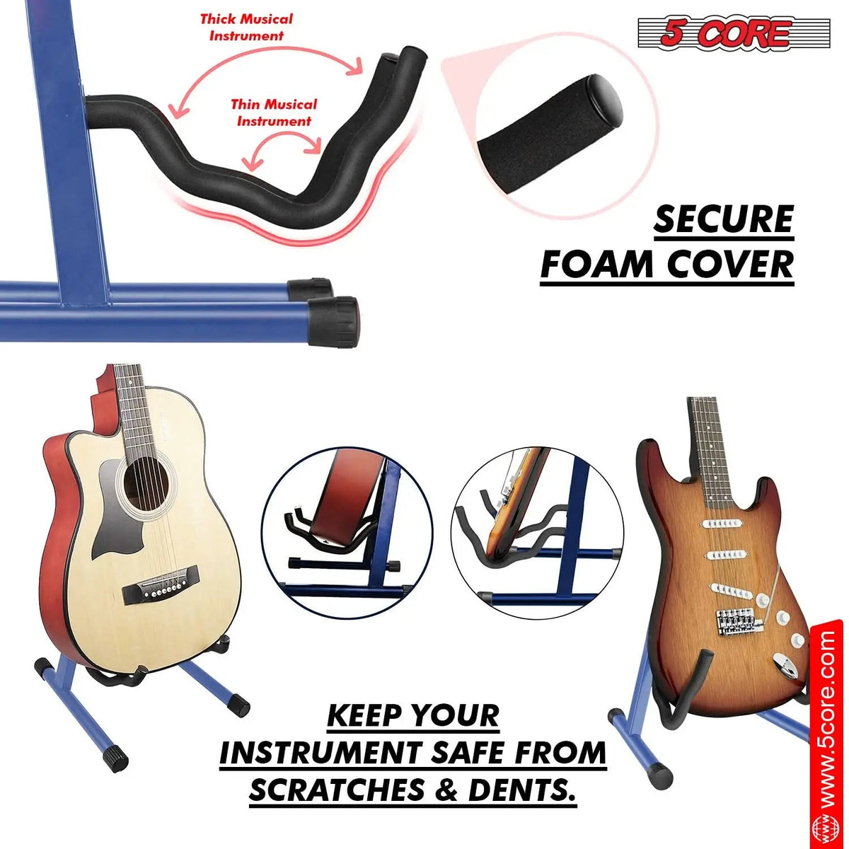 5 Core Guitar Stand 2 Pack A Frame w Soft Foam Arm Non Slip Rubber for Acoustic Electric Bass - HONORABLE VETERANS SOLUTIONS