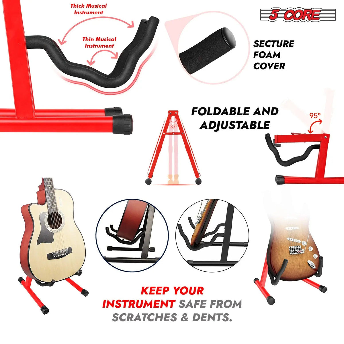 5 Core Guitar Stand 2 Pack A Frame w Soft Foam Arm Non Slip Rubber for Acoustic Electric Bass - HONORABLE VETERANS SOLUTIONS