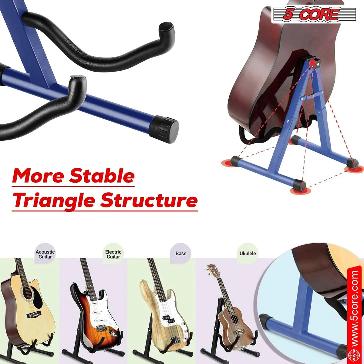 5 Core Guitar Stand 2 Pack A Frame w Soft Foam Arm Non Slip Rubber for Acoustic Electric Bass - HONORABLE VETERANS SOLUTIONS
