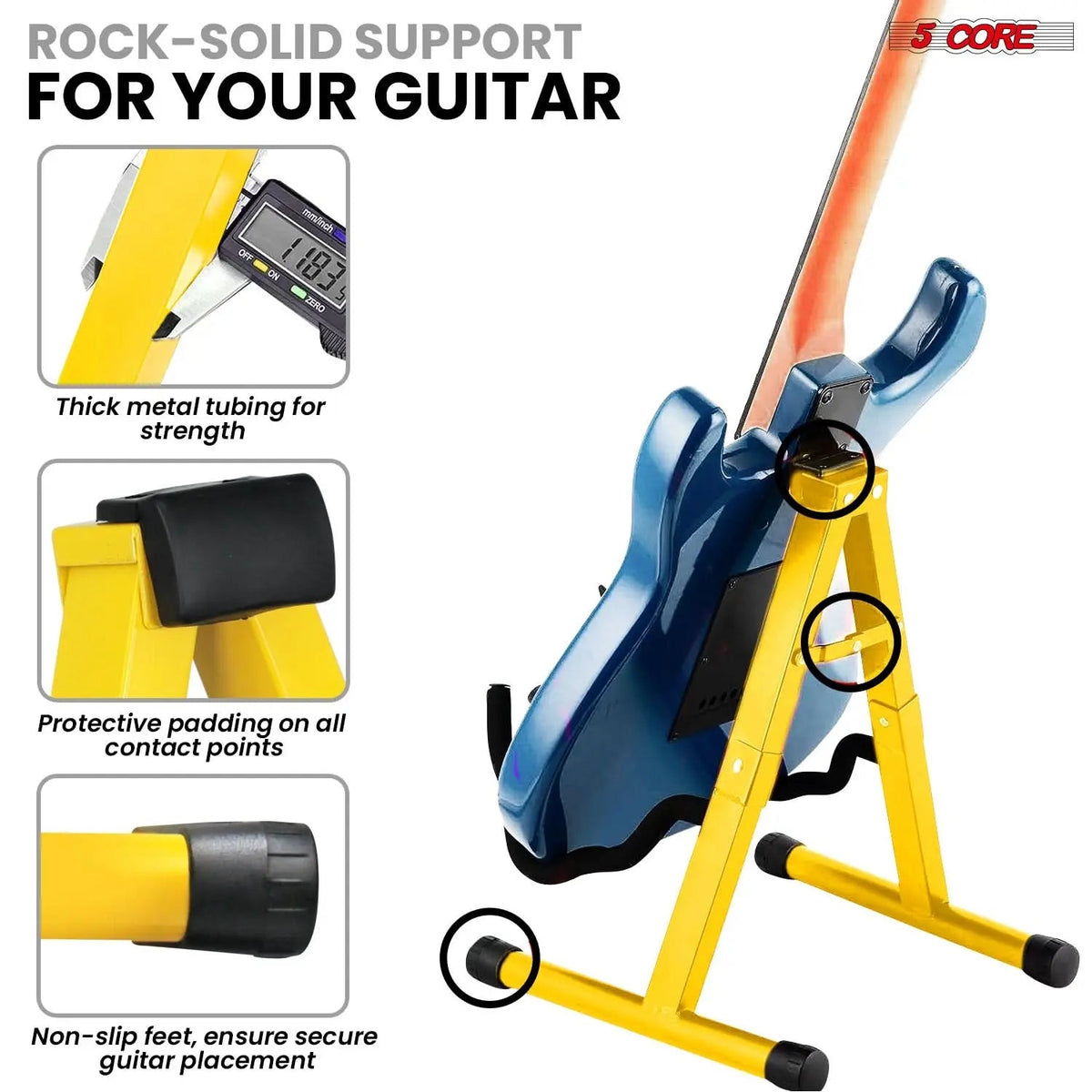 5 Core Guitar Stand 2PC A Frame w Soft Foam Arm Non Slip Rubber for Acoustic Electric Bass - HONORABLE VETERANS SOLUTIONS