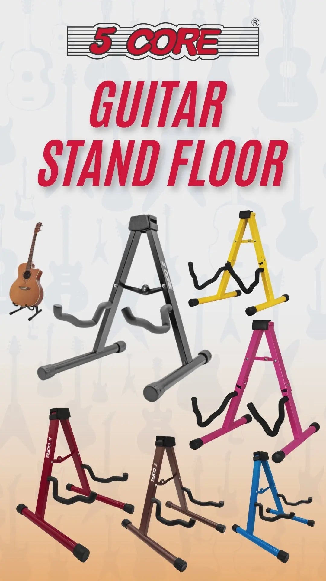 5 Core Guitar Stand 2PC A Frame w Soft Foam Arm Non Slip Rubber for Acoustic Electric Bass - HONORABLE VETERANS SOLUTIONS