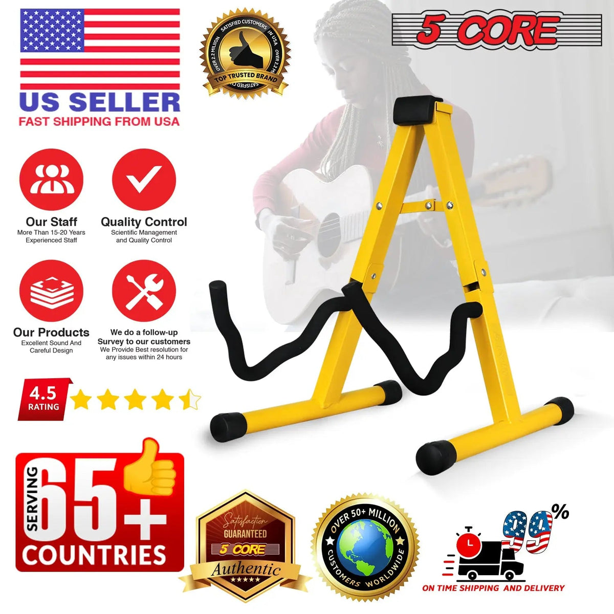 5 Core Guitar Stand A Frame w Soft Foam Arm Non Slip Rubber for Acoustic Electric Bass - HONORABLE VETERANS SOLUTIONS