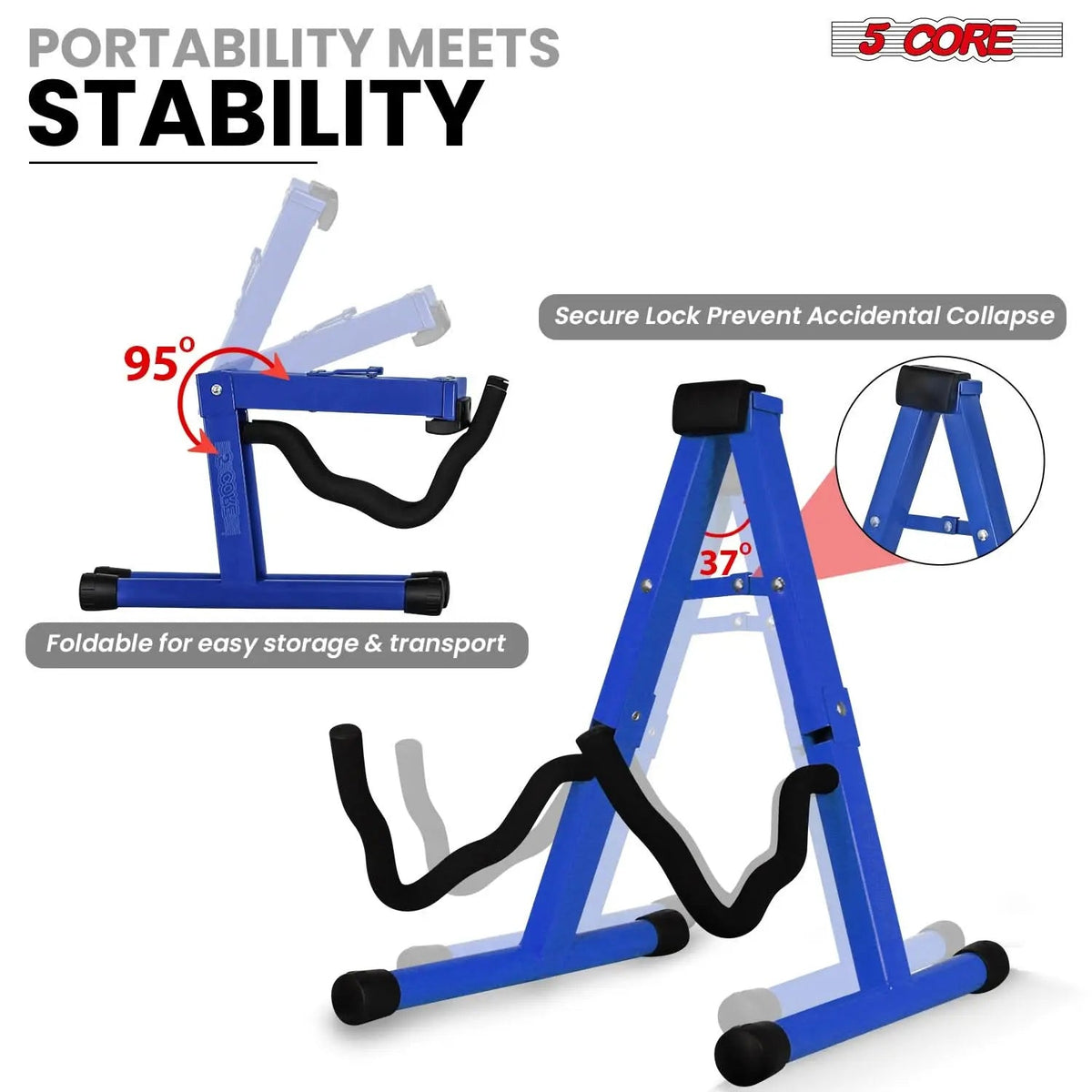 5 Core Guitar Stand A Frame w Soft Foam Arm Non Slip Rubber for Acoustic Electric Bass Ukulele - HONORABLE VETERANS SOLUTIONS