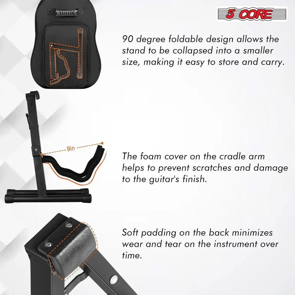 5 Core Guitar Stand A Frame w Soft Foam Arm Non Slip Rubber for Acoustic Electric Bass Ukulele - HONORABLE VETERANS SOLUTIONS