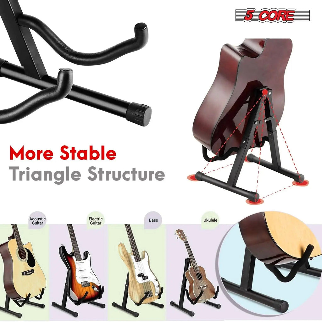 5 Core Guitar Stand A Frame w Soft Foam Arm Non Slip Rubber for Acoustic Electric Bass Ukulele - HONORABLE VETERANS SOLUTIONS