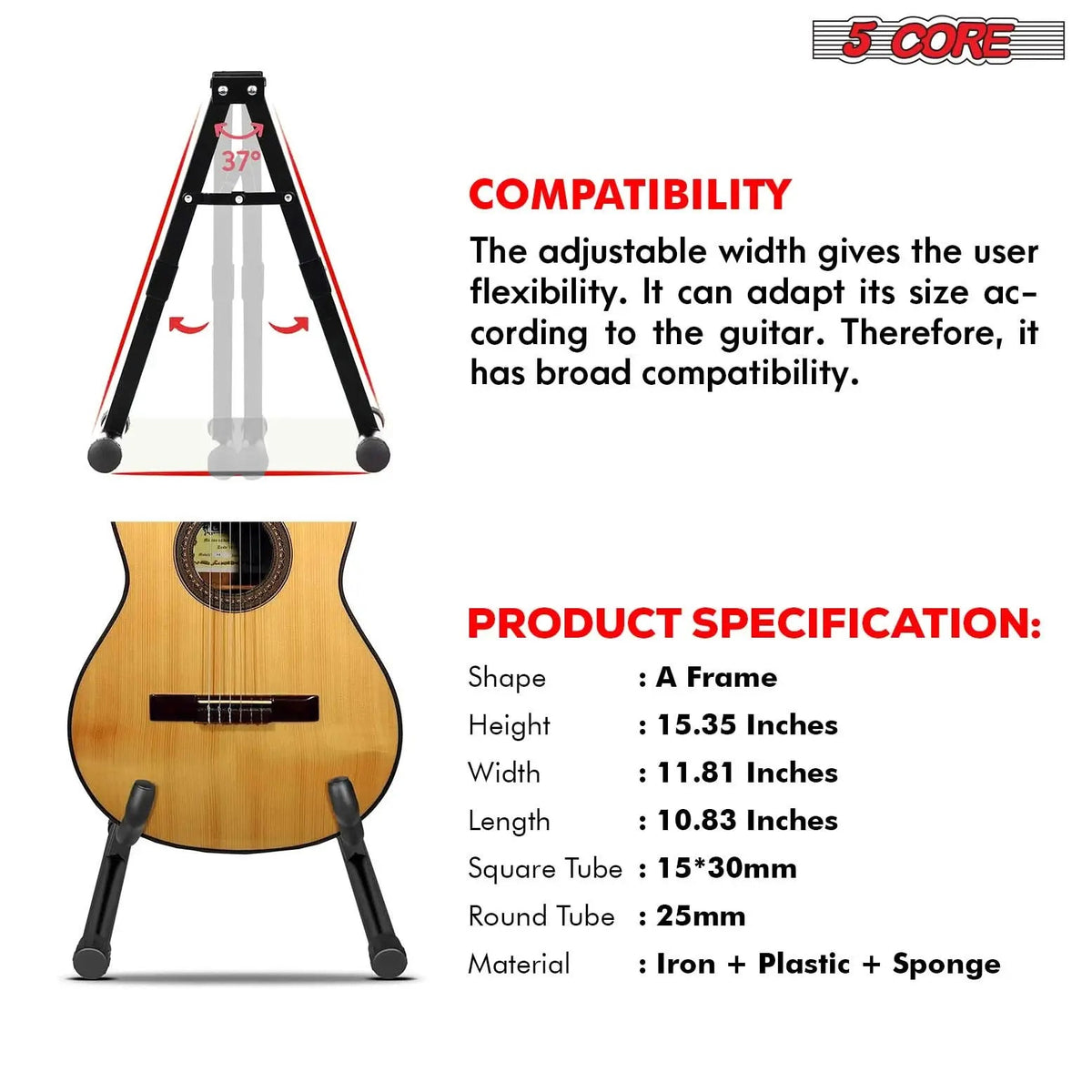 5 Core Guitar Stand A Frame w Soft Foam Arm Non Slip Rubber for Acoustic Electric Bass Ukulele - HONORABLE VETERANS SOLUTIONS