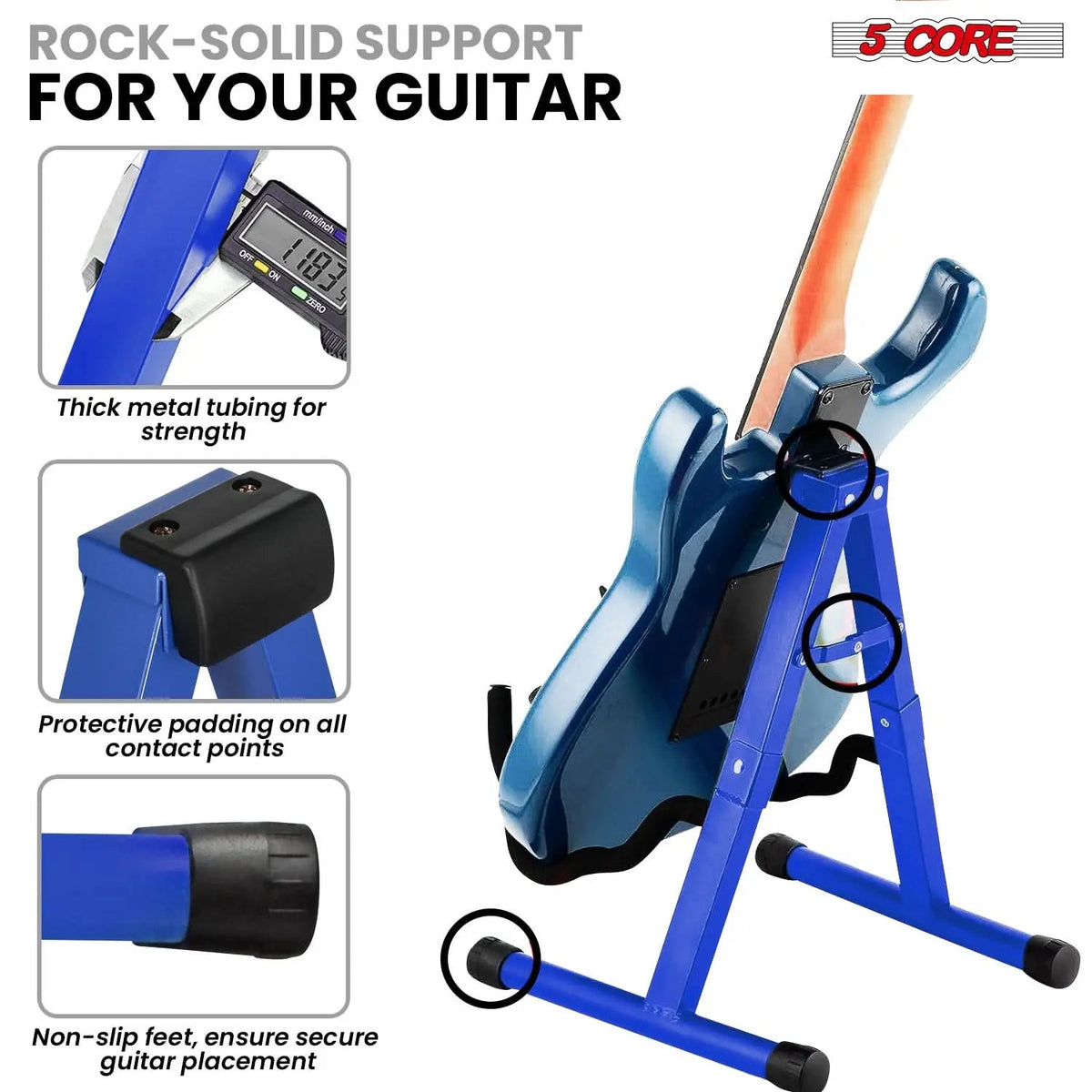 5 Core Guitar Stand A Frame w Soft Foam Arm Non Slip Rubber for Acoustic Electric Bass Ukulele - HONORABLE VETERANS SOLUTIONS