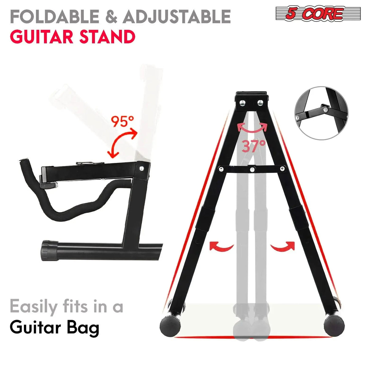 5 Core Guitar Stand Pair A Frame w Soft Foam Arm Non Slip Rubber for Acoustic Electric Bass Ukulele - HONORABLE VETERANS SOLUTIONS