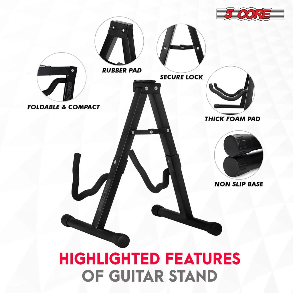 5 Core Guitar Stand Pair A Frame w Soft Foam Arm Non Slip Rubber for Acoustic Electric Bass Ukulele - HONORABLE VETERANS SOLUTIONS