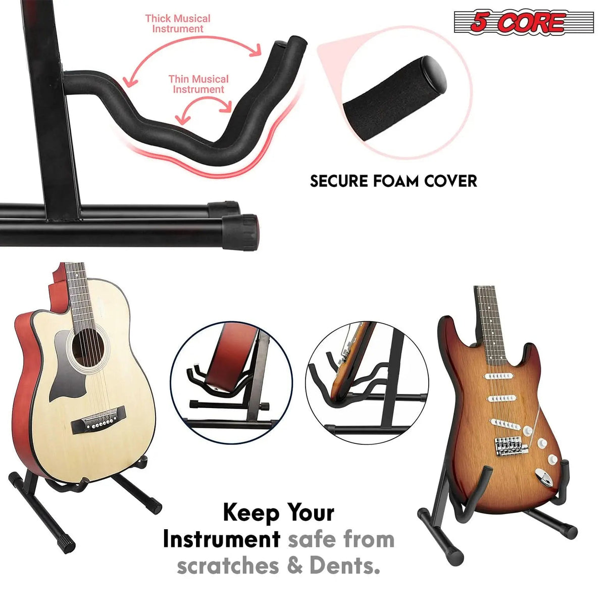 5 Core Guitar Stand Pair A Frame w Soft Foam Arm Non Slip Rubber for Acoustic Electric Bass Ukulele - HONORABLE VETERANS SOLUTIONS